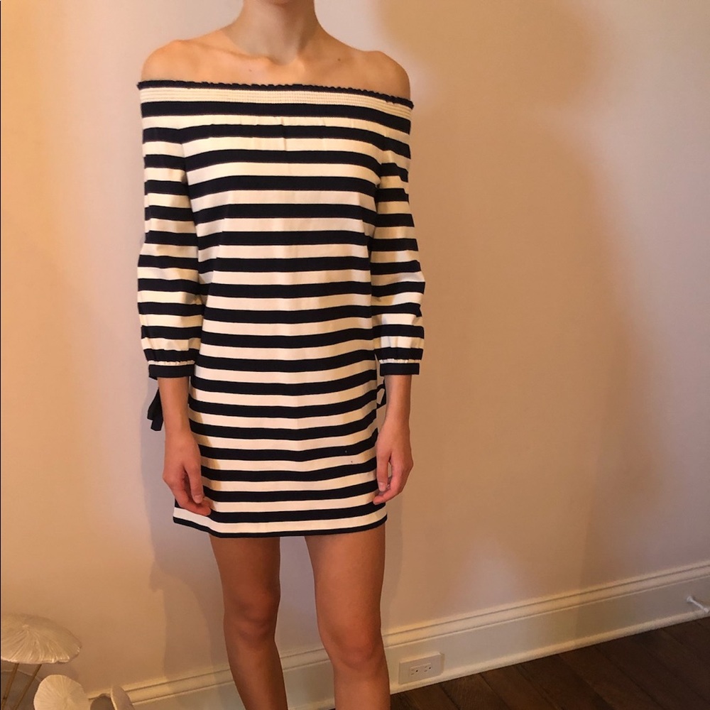 J. Crew Striped Off the Shoulder Dress